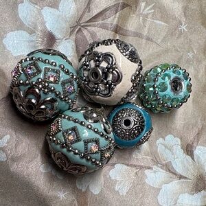 Lot of 5 Indonesian Style Handmade Beads